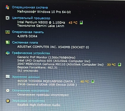 Ноутбук Asus Intel N5000 1.10Ghz/4Gb/500Gb/MX110