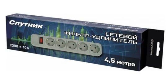 Сетевой фильтр Спутник SP-545 5 розеток, 10А, 2200Вт, 4,5м