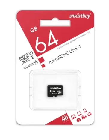 Карта памяти micro-SD Smartbuy 64Gb  class 10 с адаптером UHS-I U3 A1