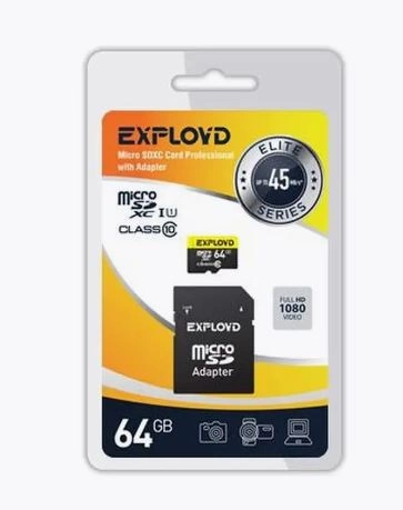 Карта памяти micro-SD Exployd  64Gb class 10 с адаптером UHS-1 