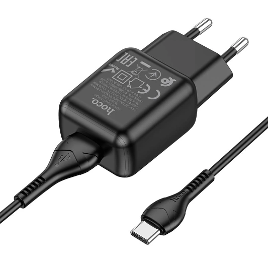 Зарядное устройство для телефона Hoco C96A, 1USB, 2.1A + Lightning 1м, черный 
