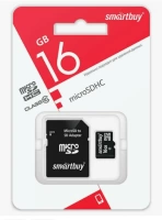 Карта памяти micro-SD Smartbuy 16Gb class 10 с адаптером