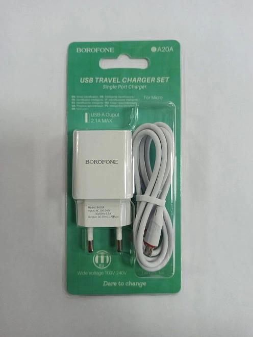 Зарядное устройство для телефона Borofone BA20A 2.1A microUSB белый