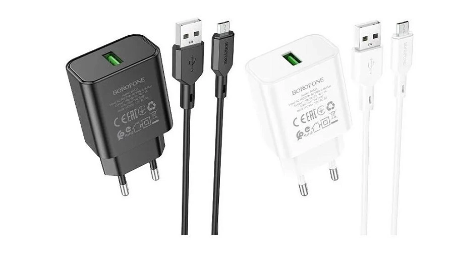 Зарядное устройство для телефона Borofone BA72A, 1USB, QC3.0 18W, 3A + Type-C 1м