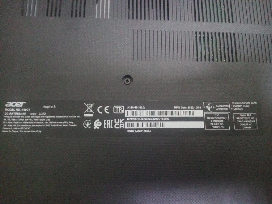 Ноутбук Acer N19C1 8 GB 250 GB i3 1005G1 UHD Graphics