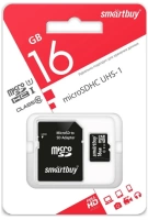 Карта памяти micro-SD Smartbuy 16Gb class 10 UHS с адаптером
