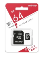 Карта памяти micro-SD Smartbuy 64Gb class 10 с адаптером UHS