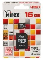 Карта памяти micro-SD Mirex 16 Gb class 10 с адаптером UHS-I 